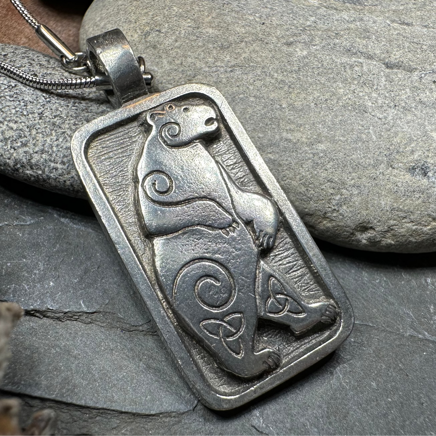 Celtic Spiral Bear Pewter Necklace