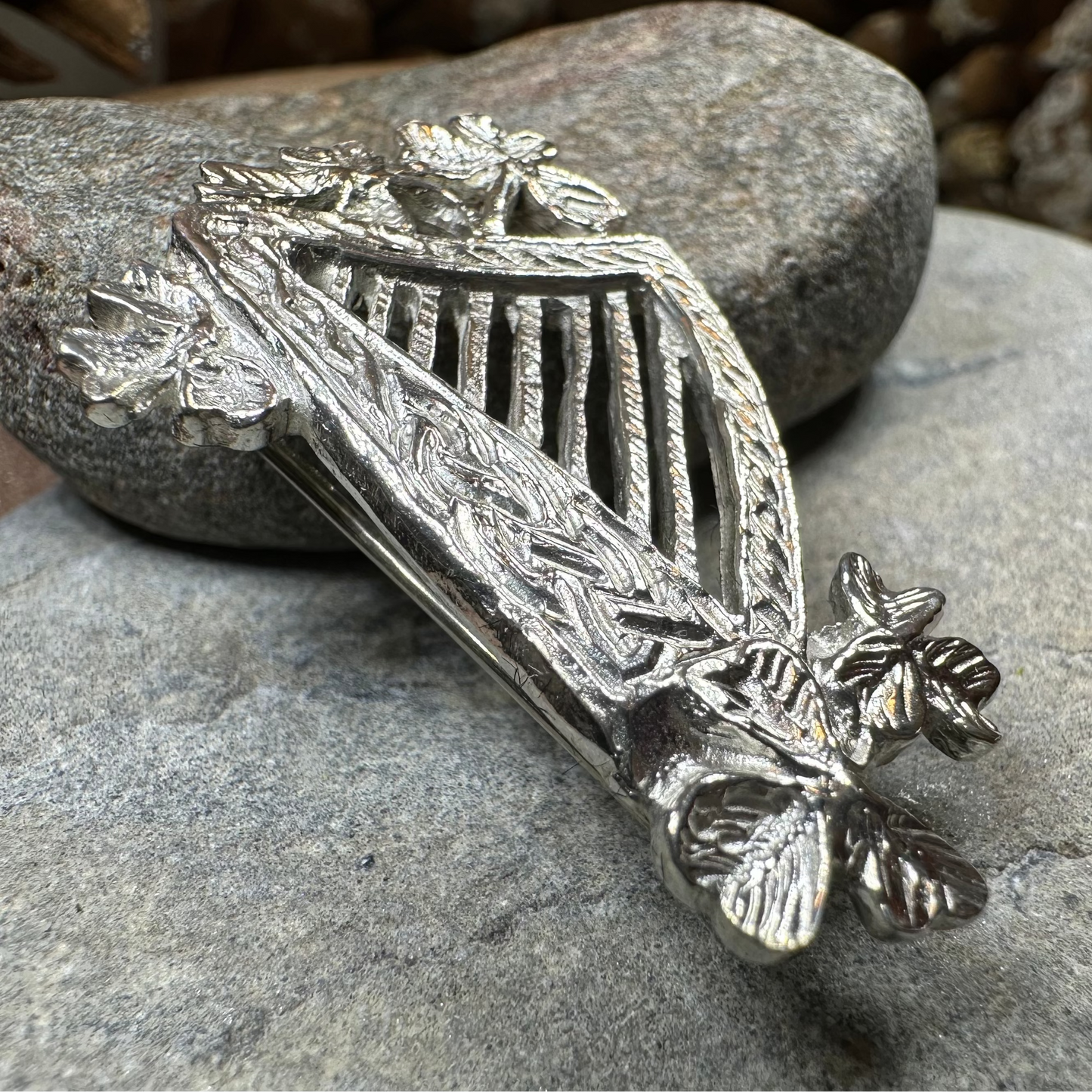 Artisan Irish Celtic Harp Brooch