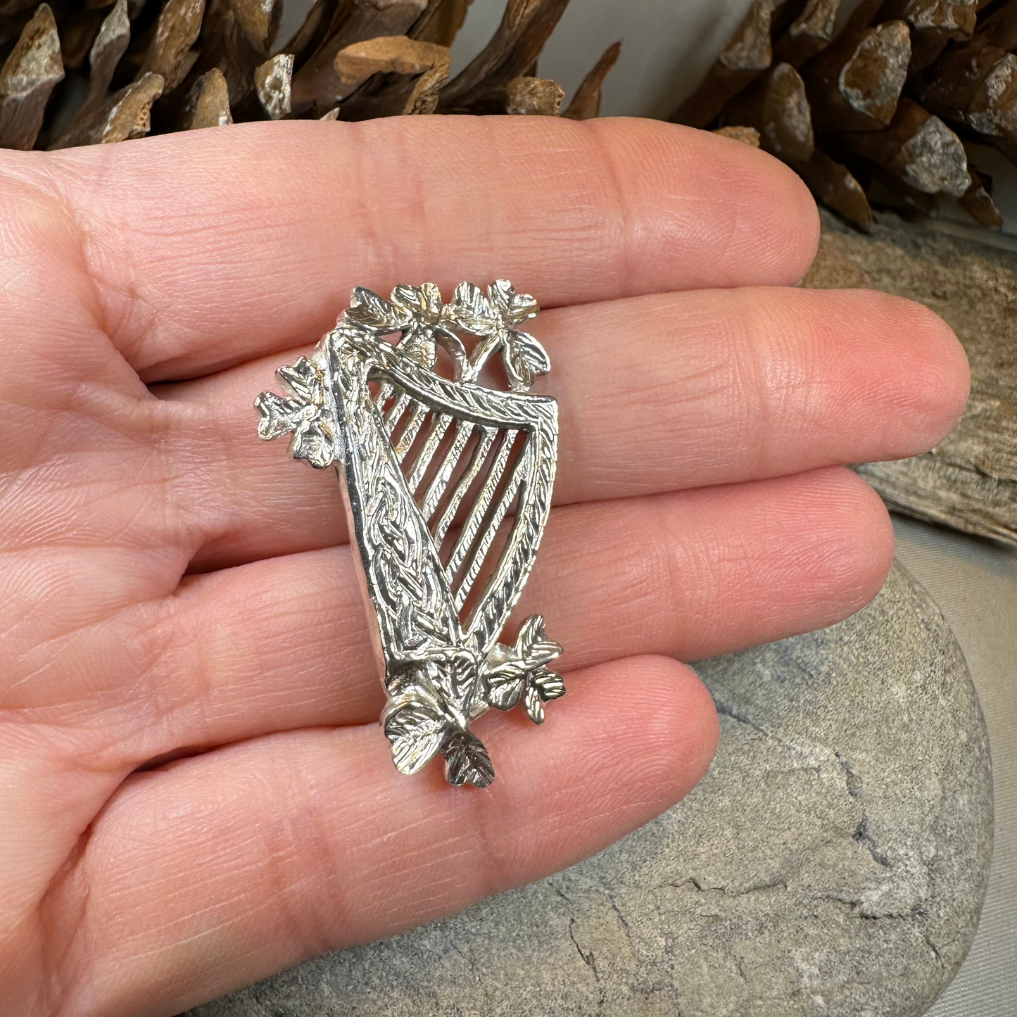 Artisan Irish Celtic Harp Brooch