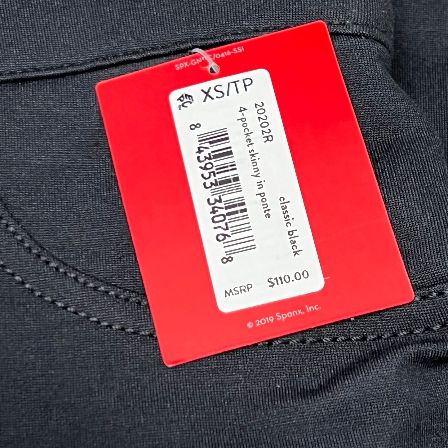 SPANX 4-Pocket Skinny in Ponte Women's Sz XS / TP Black 20202R (New)