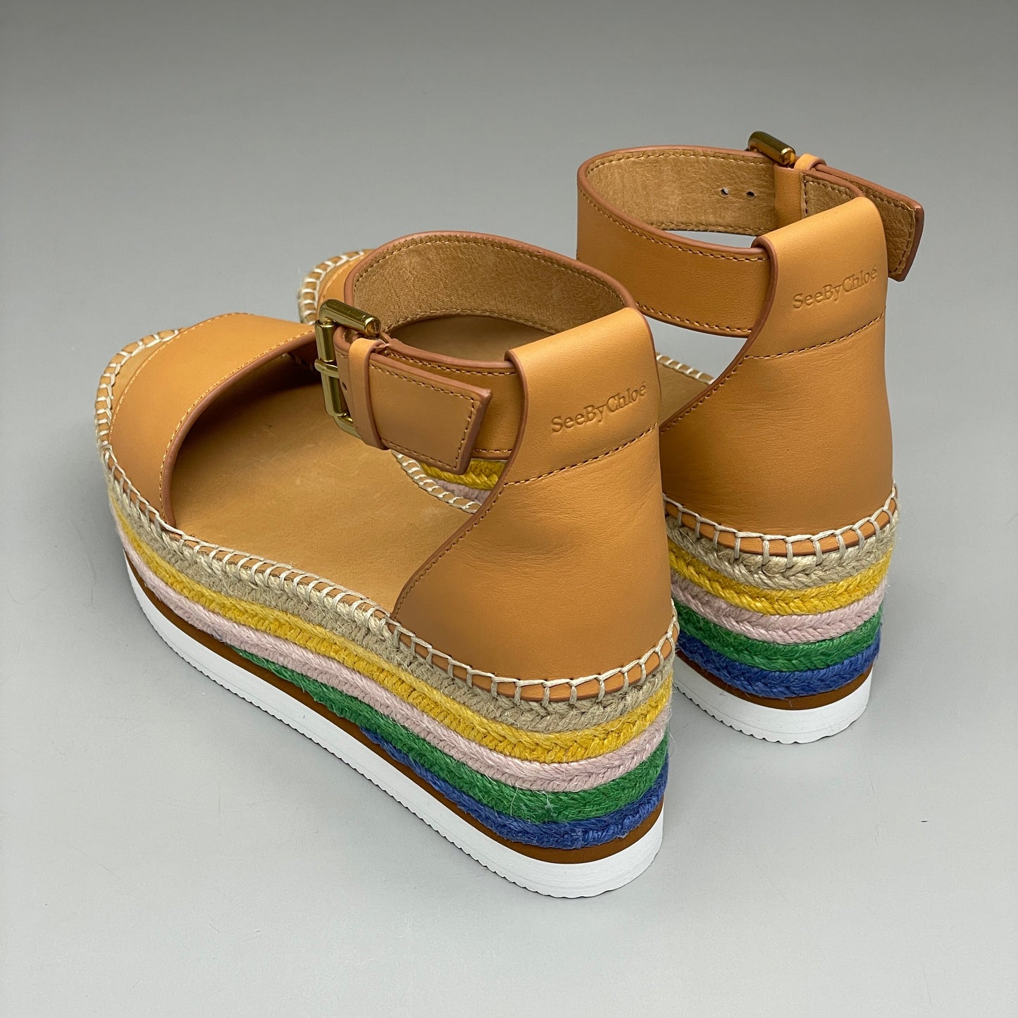 SEE BY CHLOÉ Glyn Espadrille Platform Ankle-Strap Sandals Multicolor Women's Sz 10 EU 40 SB32201D (New)