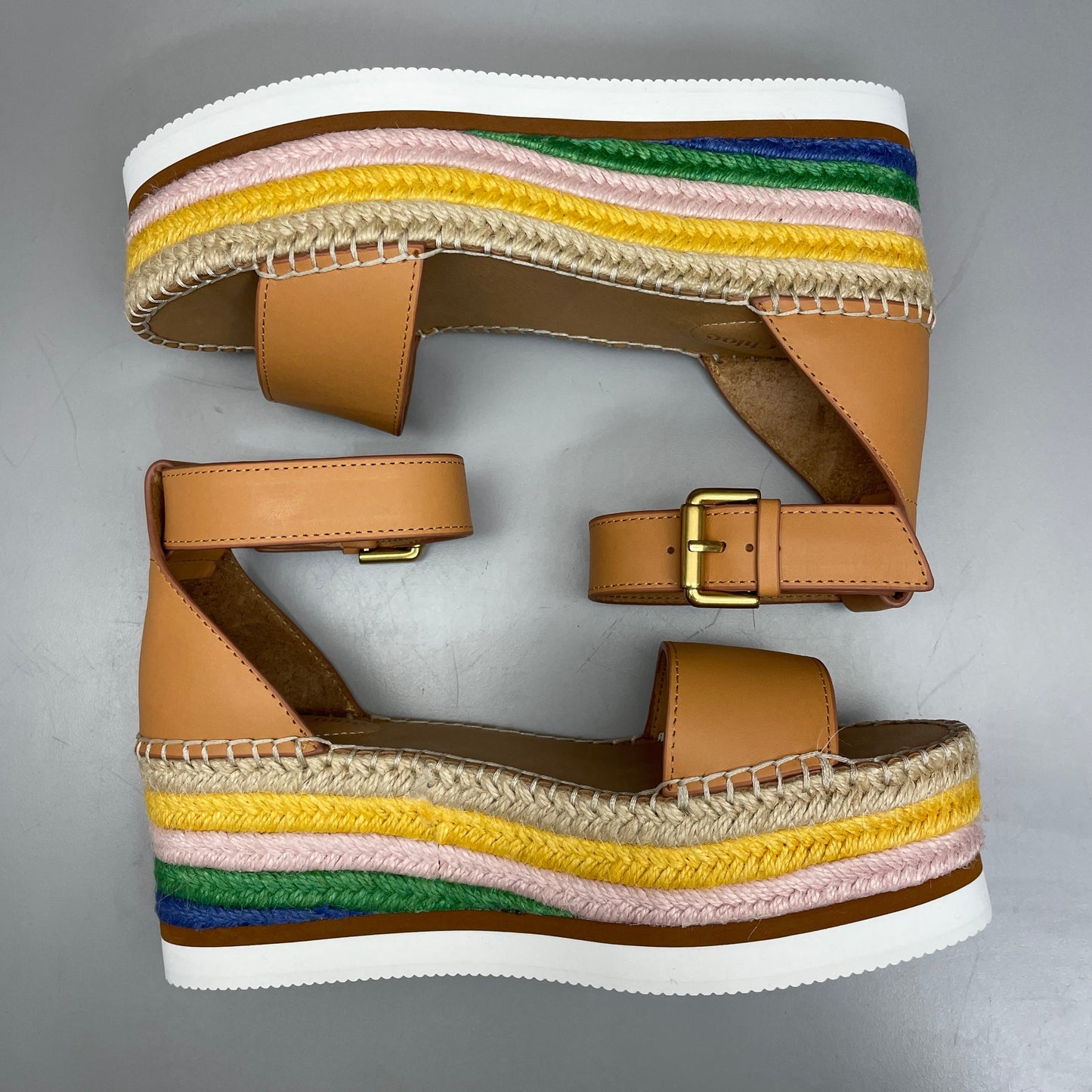 SEE BY CHLOÉ Glyn Espadrille Platform Ankle-Strap Sandals Multicolor Women's Sz 6 EU 36 SB32201D (New)