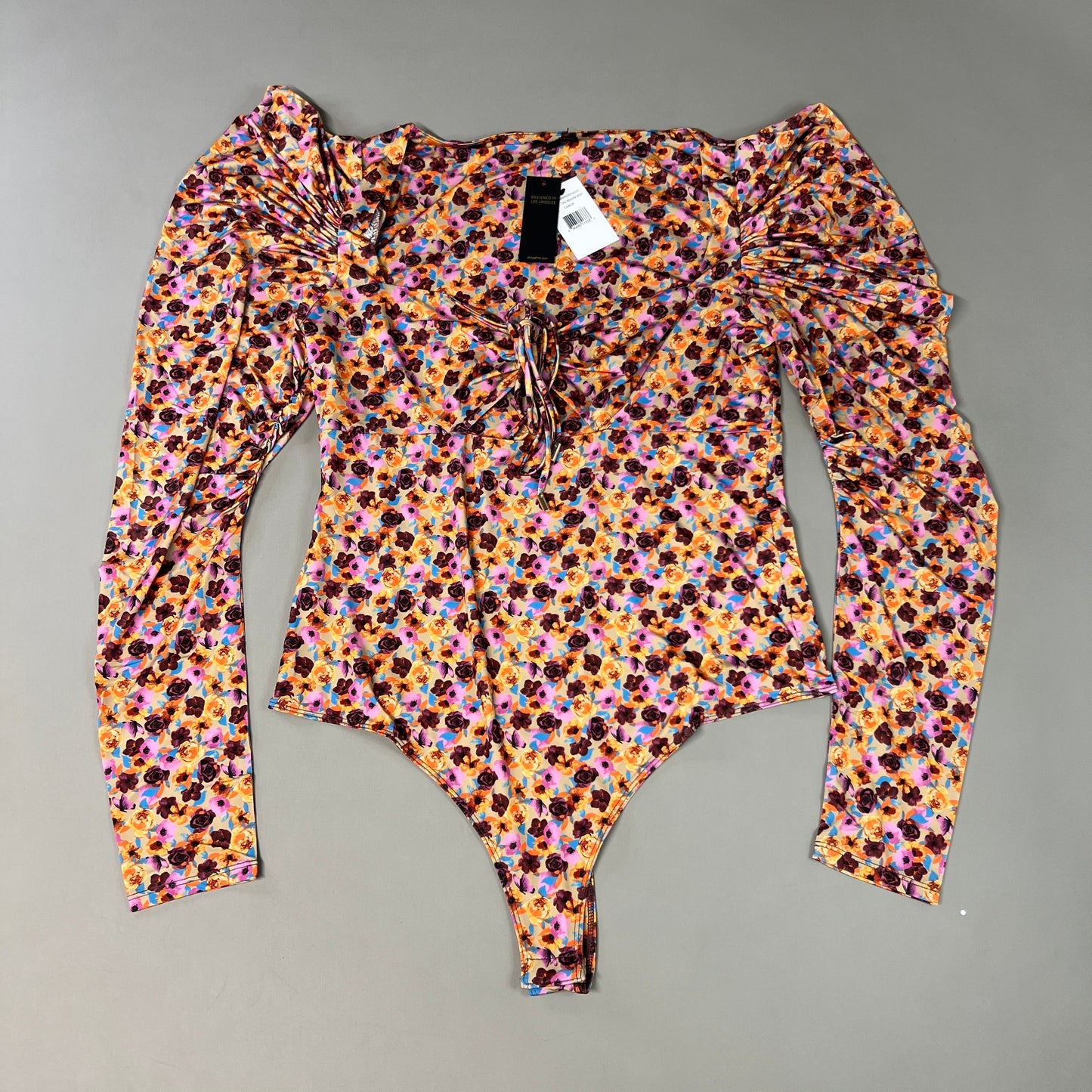 AFRM Coppelia Halter Tie Detail LS Knit Bodysuit Women's L Fall Meadow Ditsy AER002829AU21 (New)