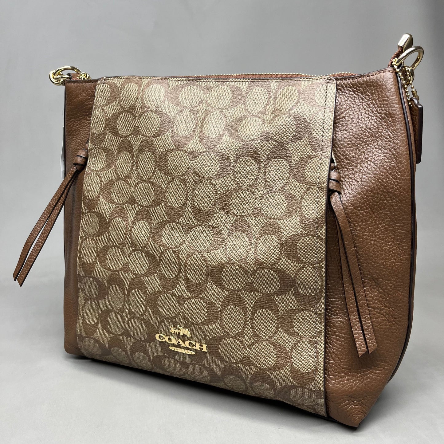 COACH Khaki Marlon Hobo Saddle Bag Signature Canvas 12" x 15" Brown F79993 (New)