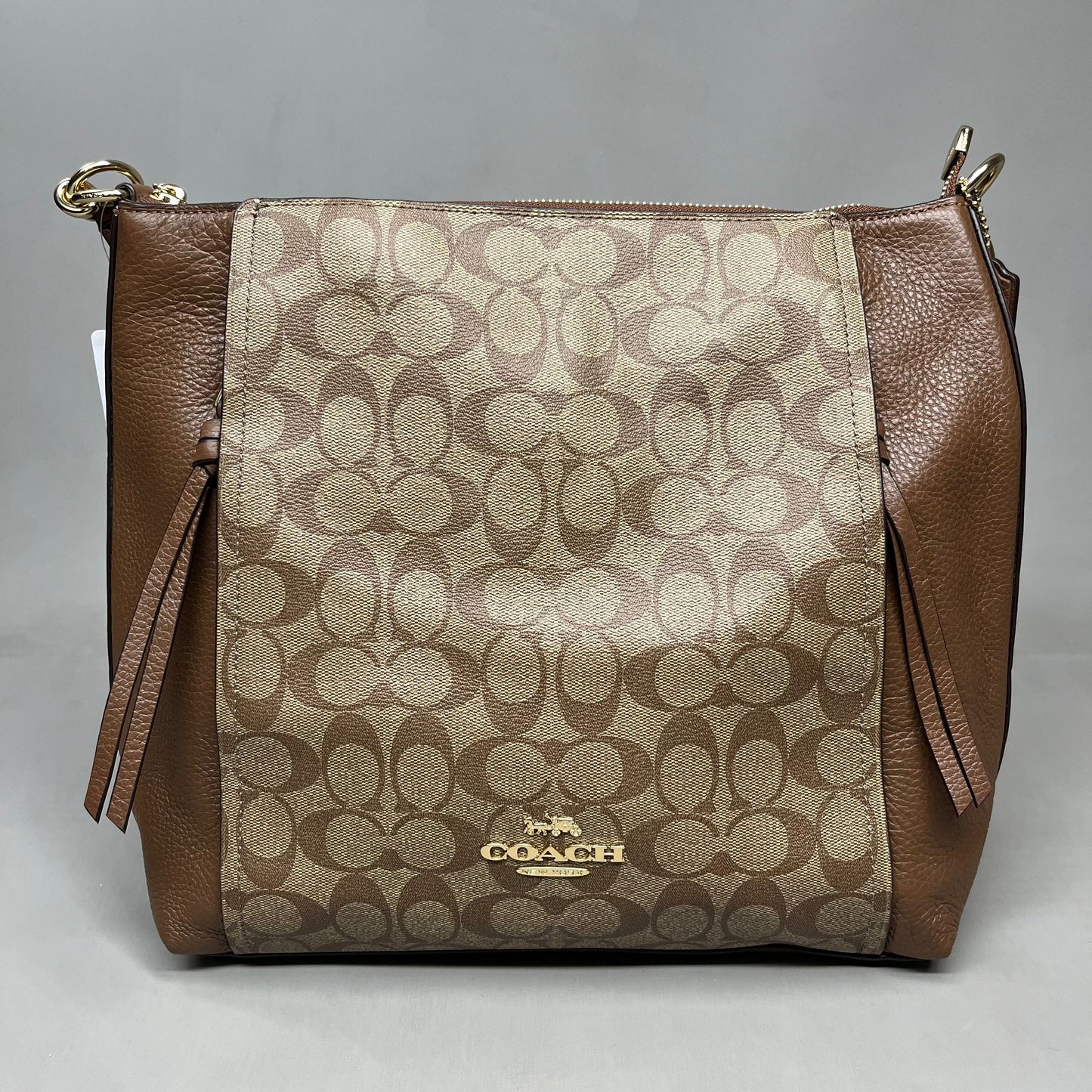 COACH Khaki Marlon Hobo Saddle Bag Signature Canvas 12" x 15" Brown F79993 (New)
