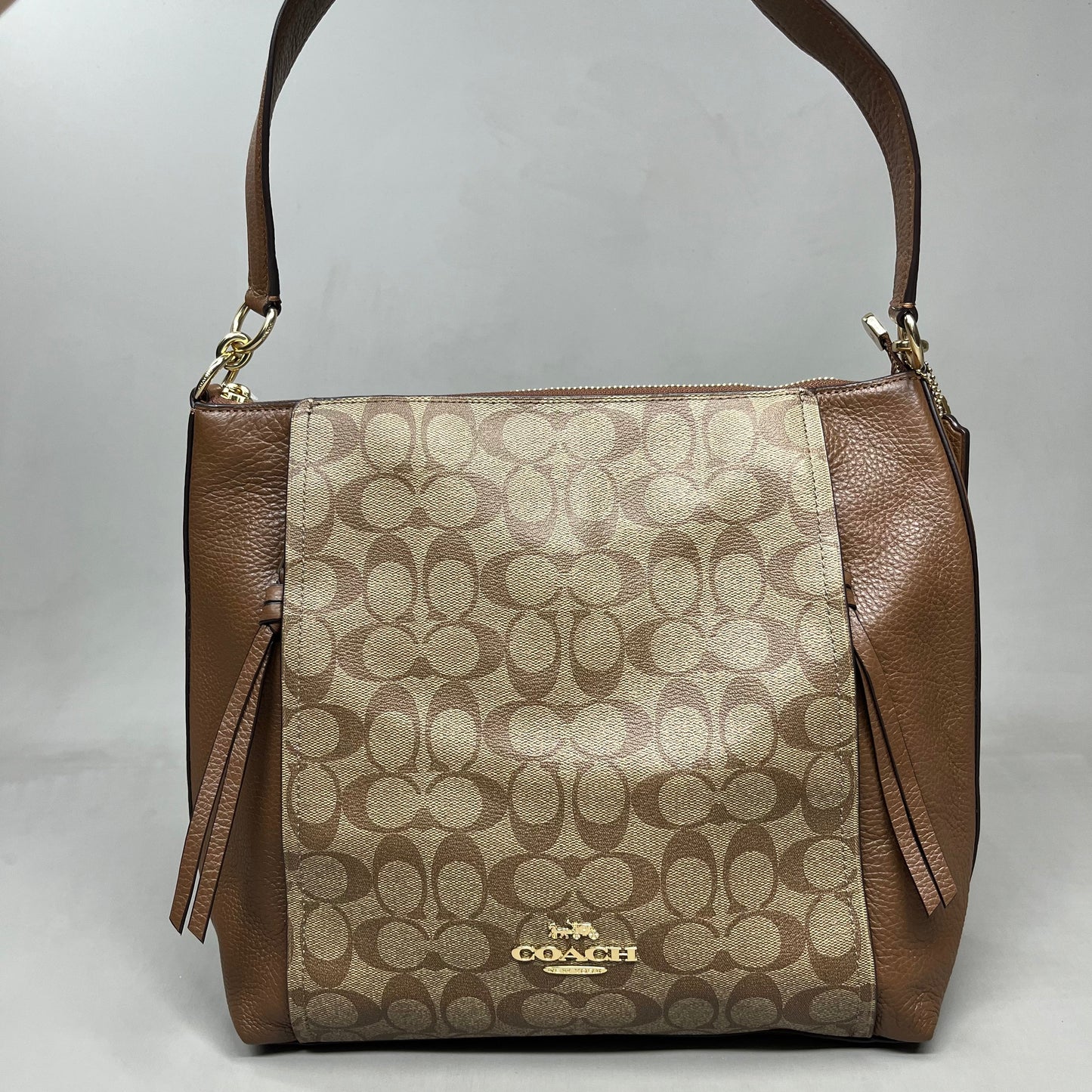 COACH Khaki Marlon Hobo Saddle Bag Signature Canvas 12" x 15" Brown F79993 (New)