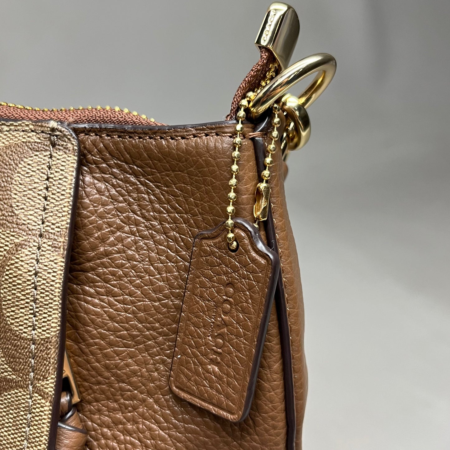 COACH Khaki Marlon Hobo Saddle Bag Signature Canvas 12" x 15" Brown F79993 (New)