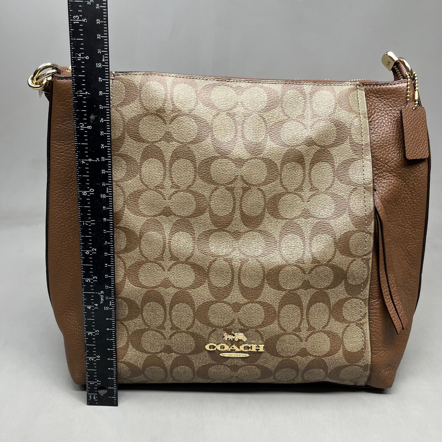 COACH Khaki Marlon Hobo Saddle Bag Signature Canvas 12" x 15" Brown F79993 (New)