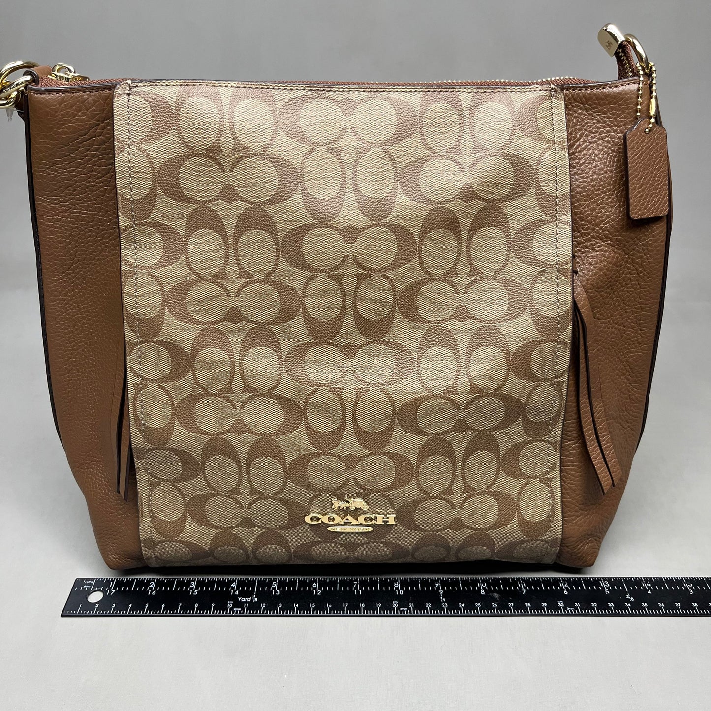 COACH Khaki Marlon Hobo Saddle Bag Signature Canvas 12" x 15" Brown F79993 (New)