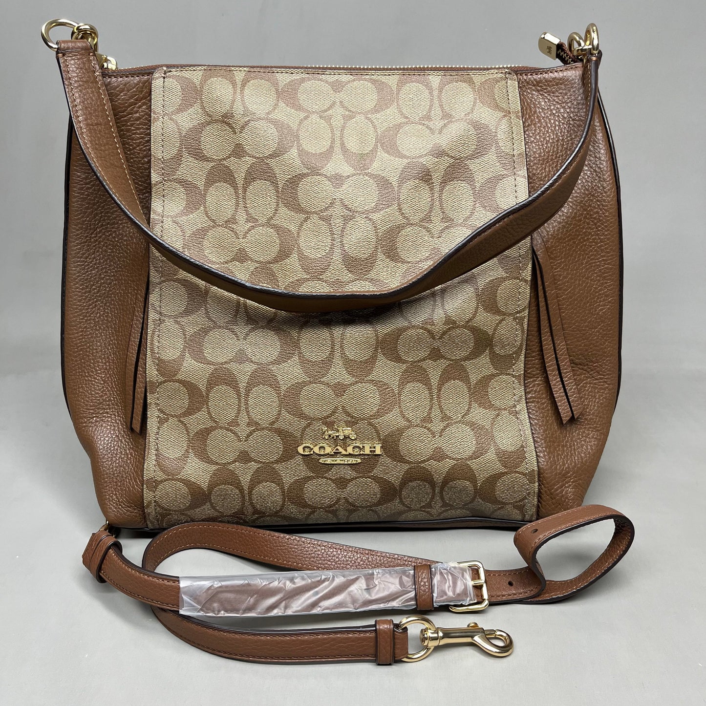 COACH Khaki Marlon Hobo Saddle Bag Signature Canvas 12" x 15" Brown F79993 (New)