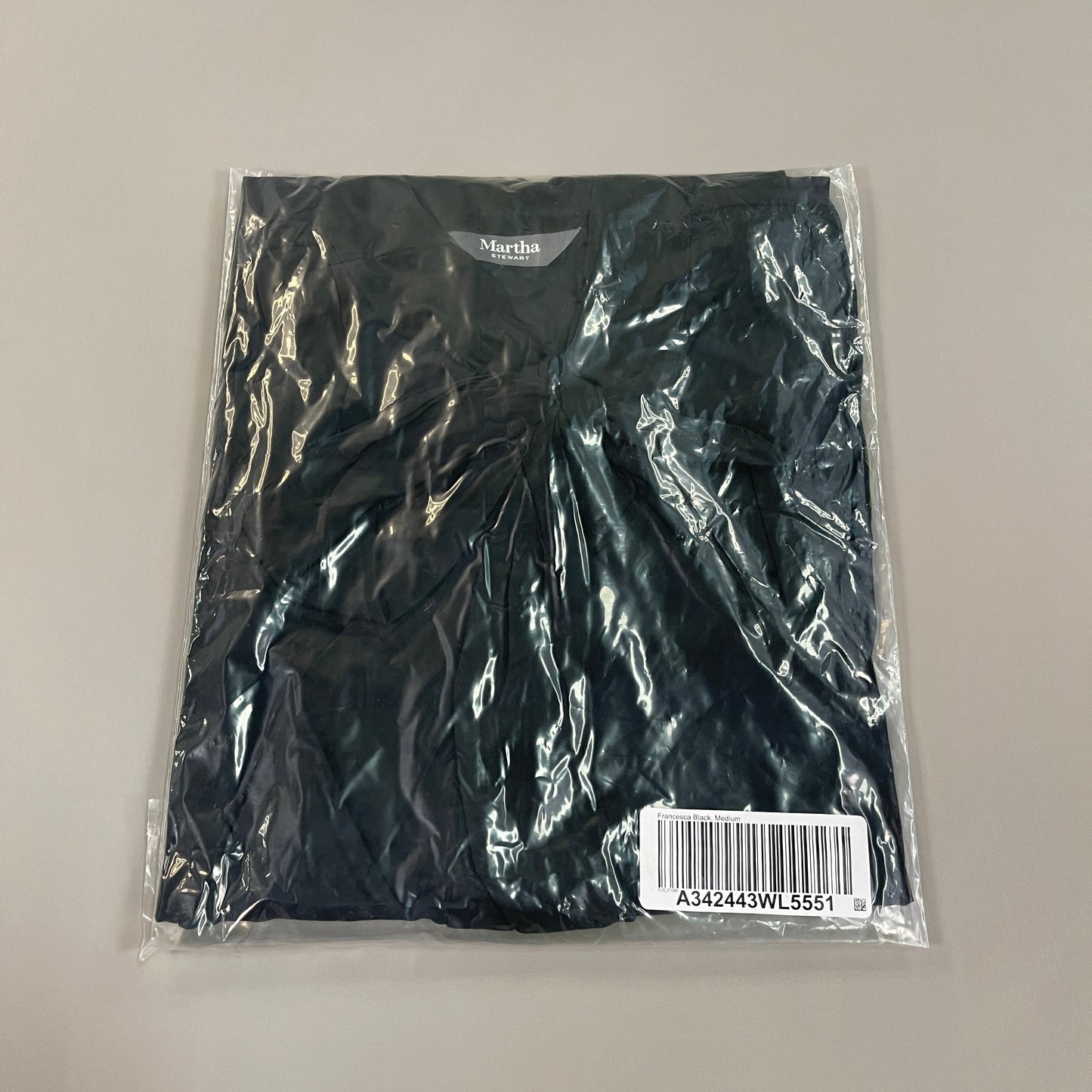 MARTHA STEWART Woven Front Button Blouse Top Tie Neck Women's Sz M Black (New)