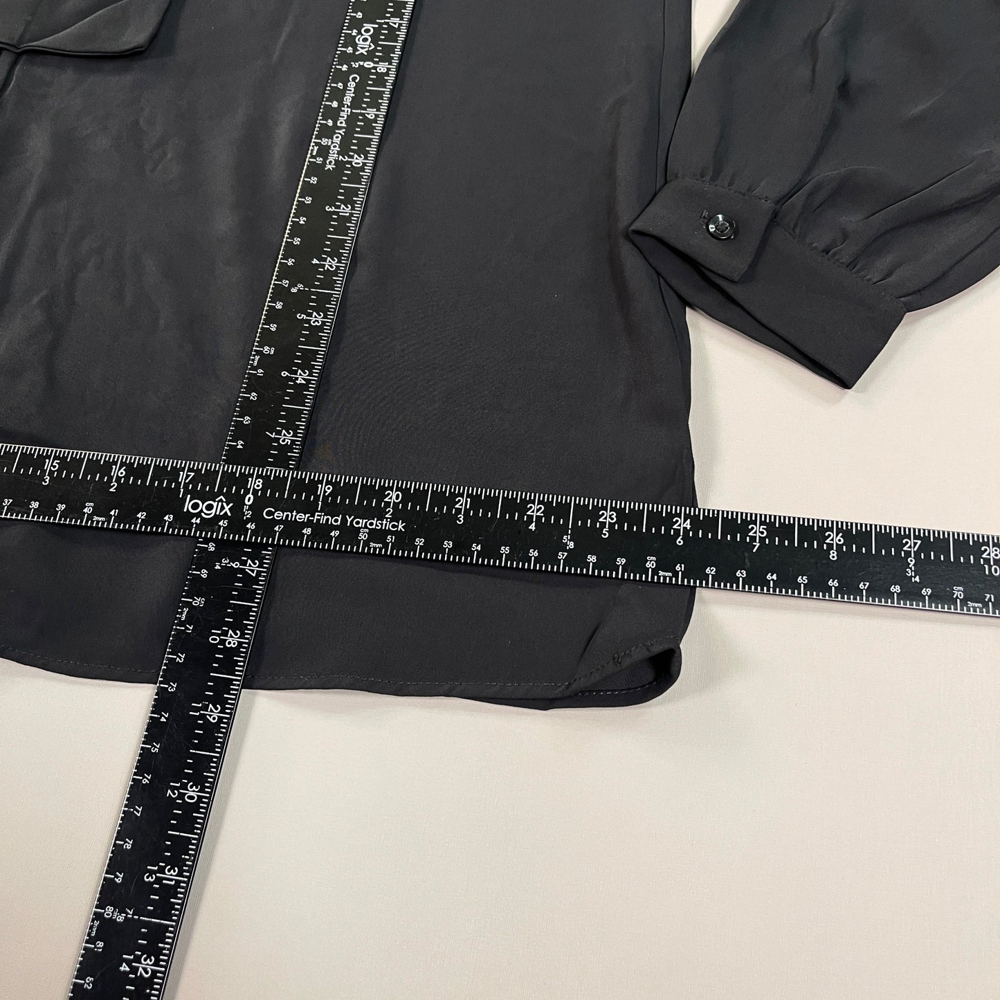 MARTHA STEWART Woven Front Button Blouse Top Tie Neck Women's Sz M Black (New)
