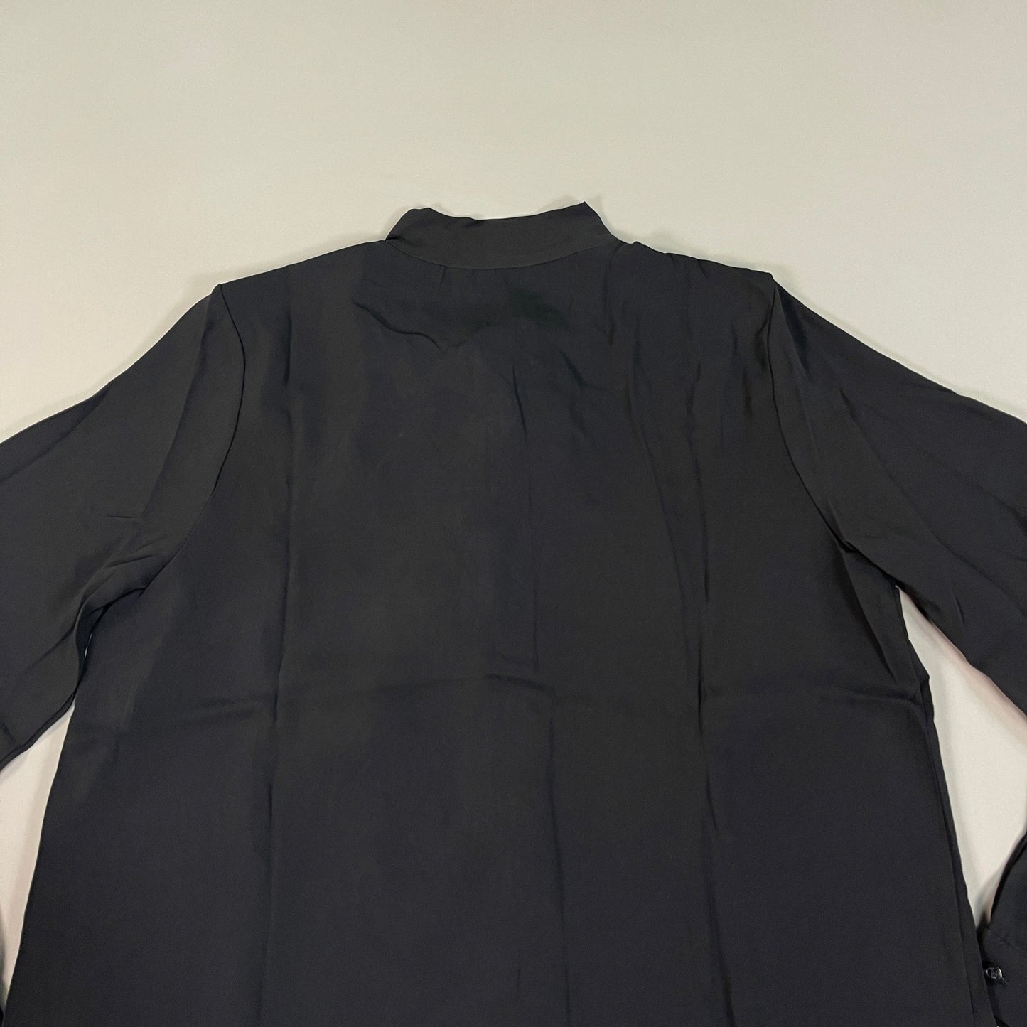 MARTHA STEWART Woven Front Button Blouse Top Tie Neck Women's Sz M Black (New)