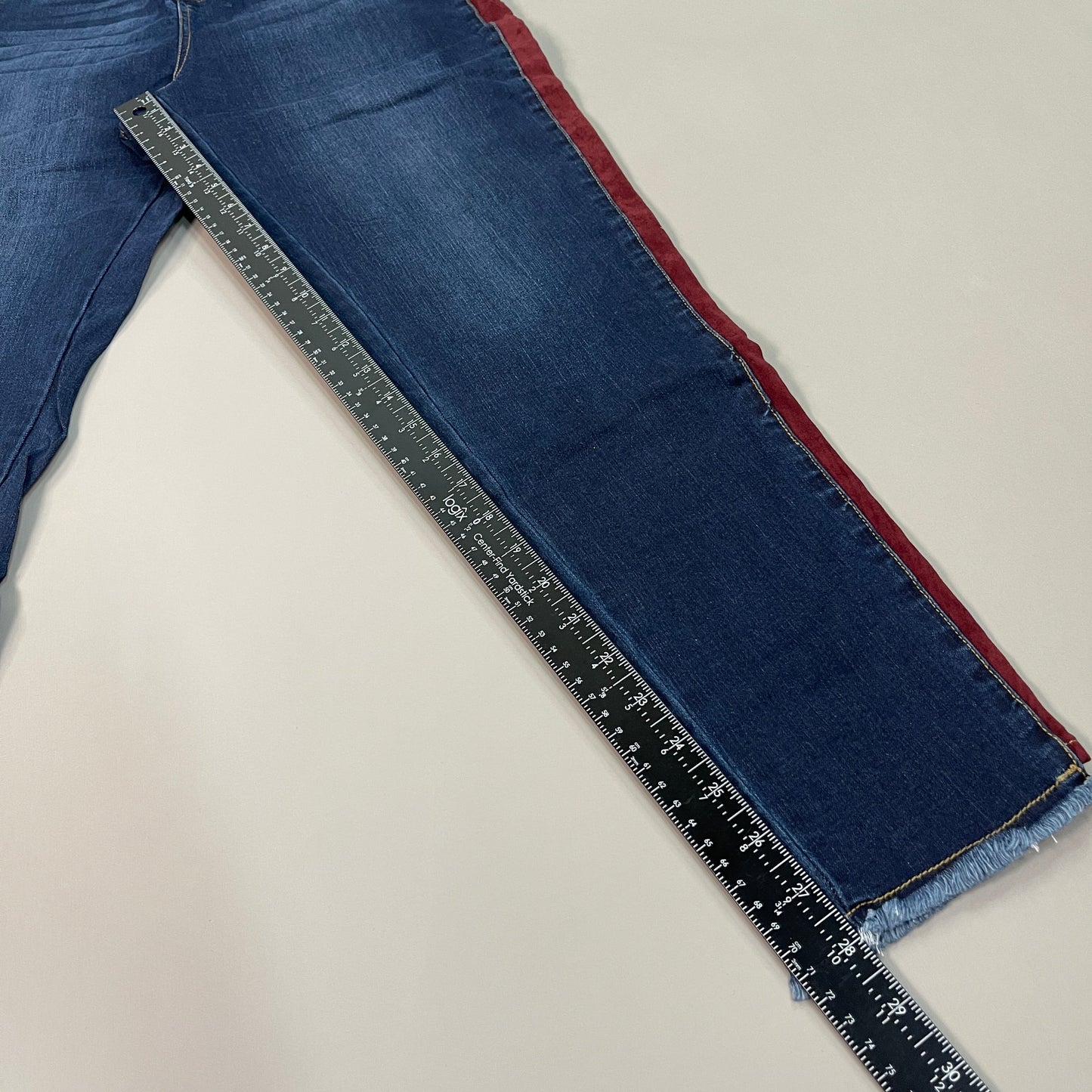 CLINTON KELLY Frayed Hem Jeans Women's Sz 10 Regular Dark Wash, Maroon Striped Side(New)