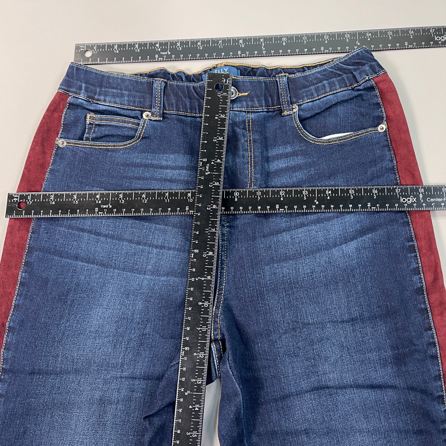 CLINTON KELLY Frayed Hem Jeans Women's Sz 10 Regular Dark Wash, Maroon Striped Side(New)