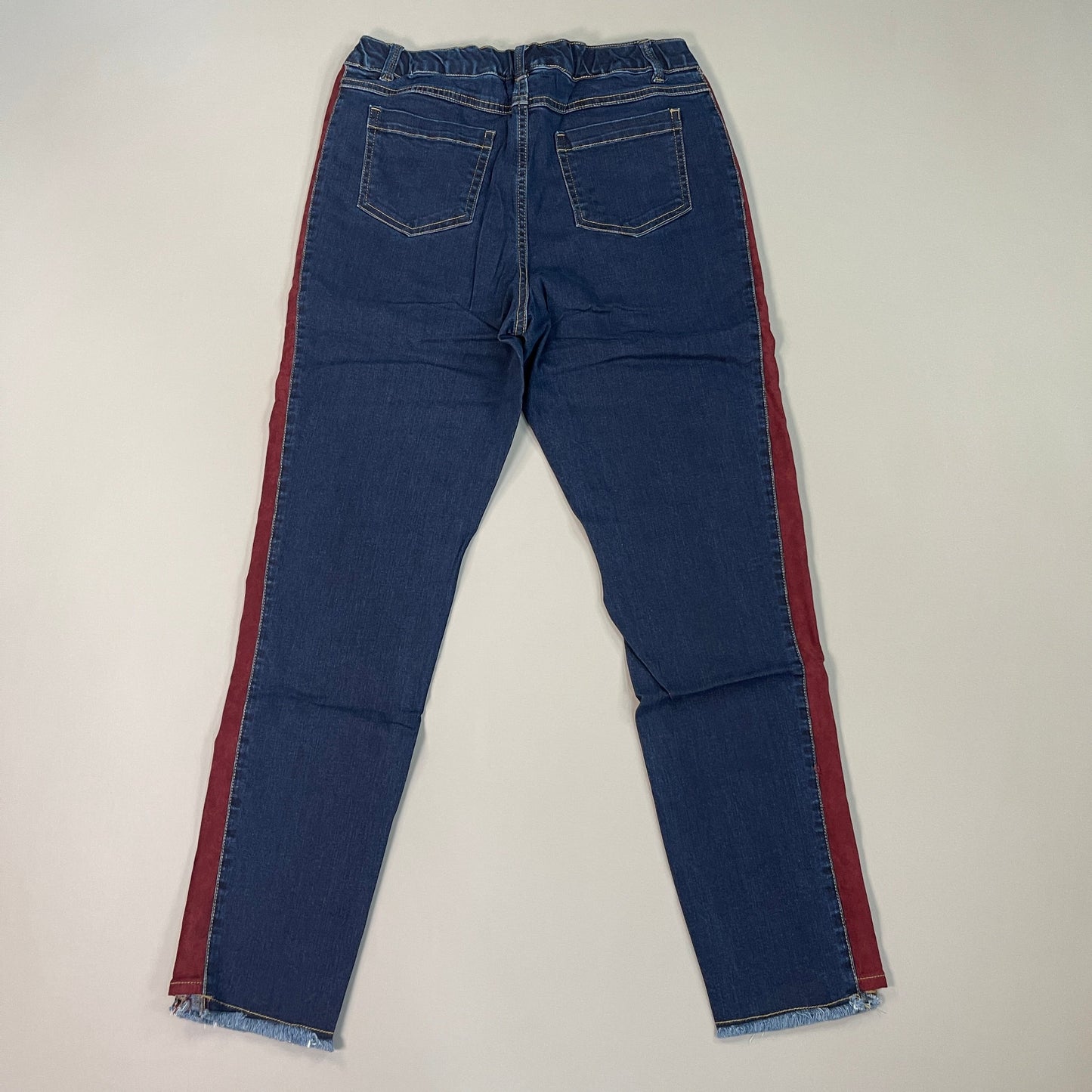 CLINTON KELLY Frayed Hem Jeans Women's Sz 10 Regular Dark Wash, Maroon Striped Side(New)