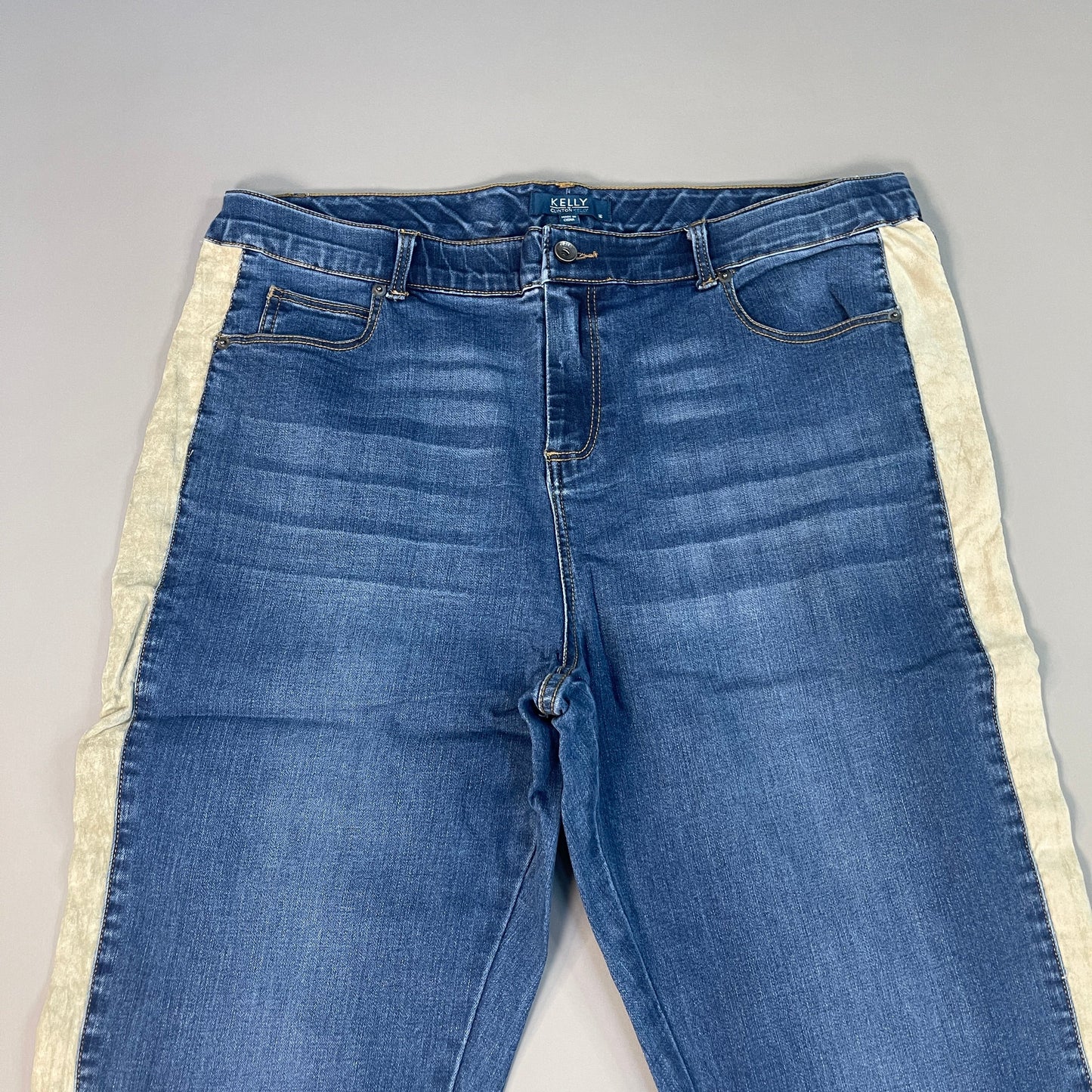 CLINTON KELLY Frayed Hem Jeans Women's Sz 16 Regular Mid Wash W/ Tan Striped Side(New)