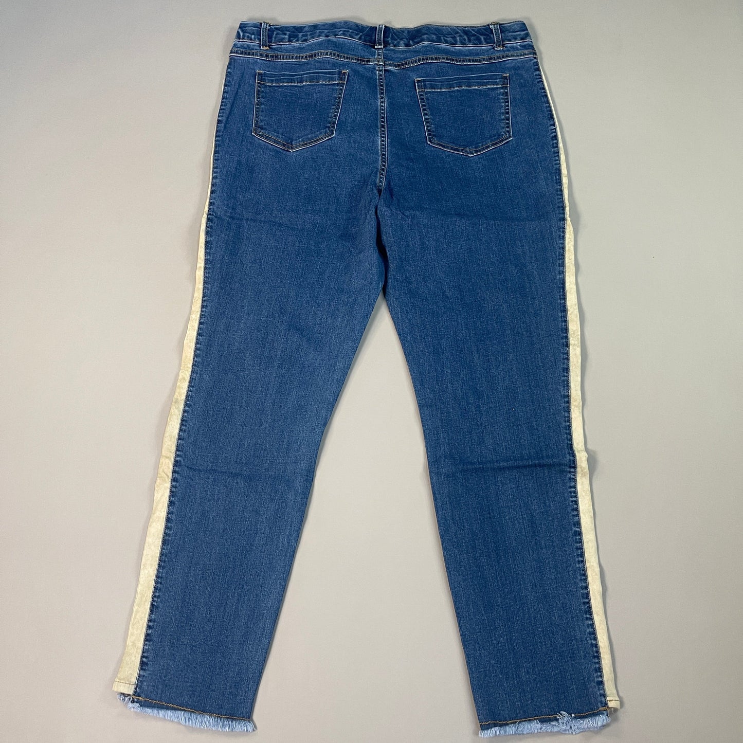 CLINTON KELLY Frayed Hem Jeans Women's Sz 16 Regular Mid Wash W/ Tan Striped Side(New)