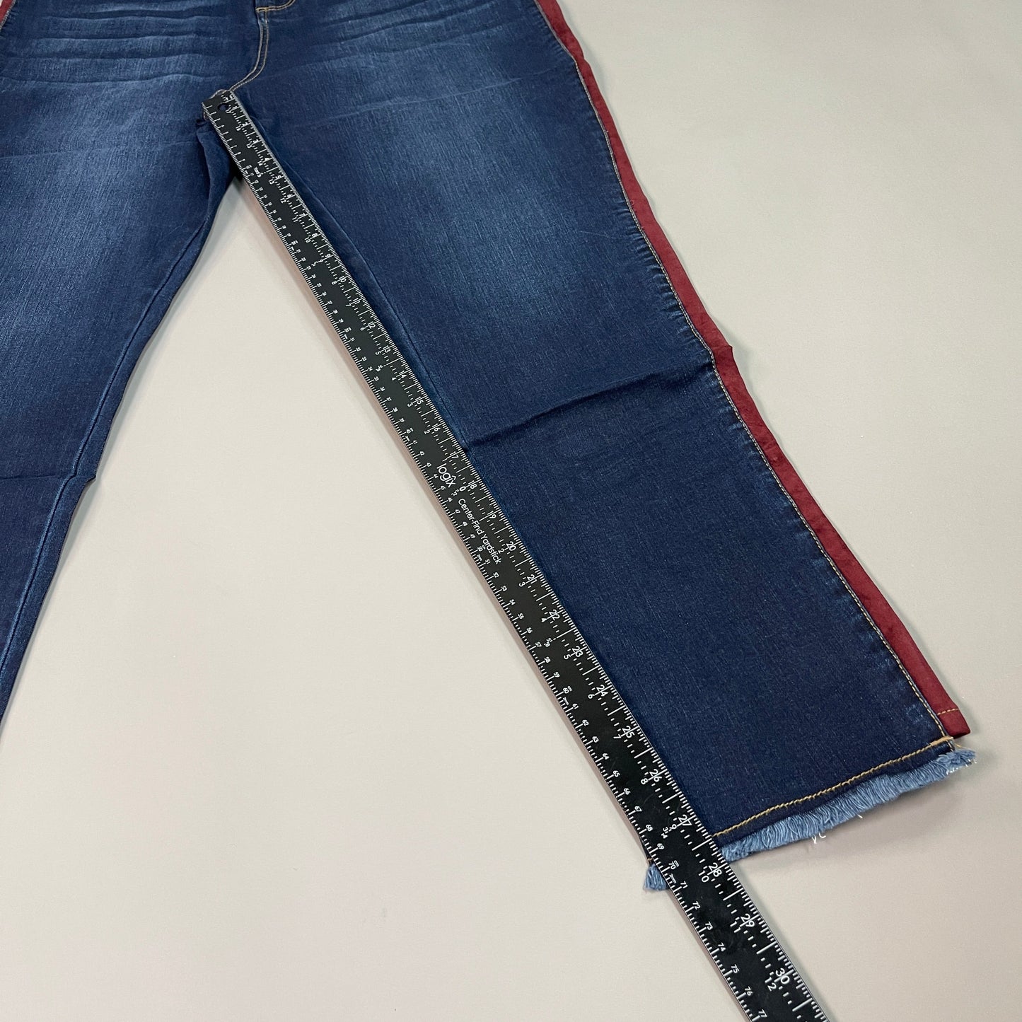 CLINTON KELLY Frayed Hem Jeans Women's Sz 16 Regular Dark Wash W/ Maroon Striped Side (New)