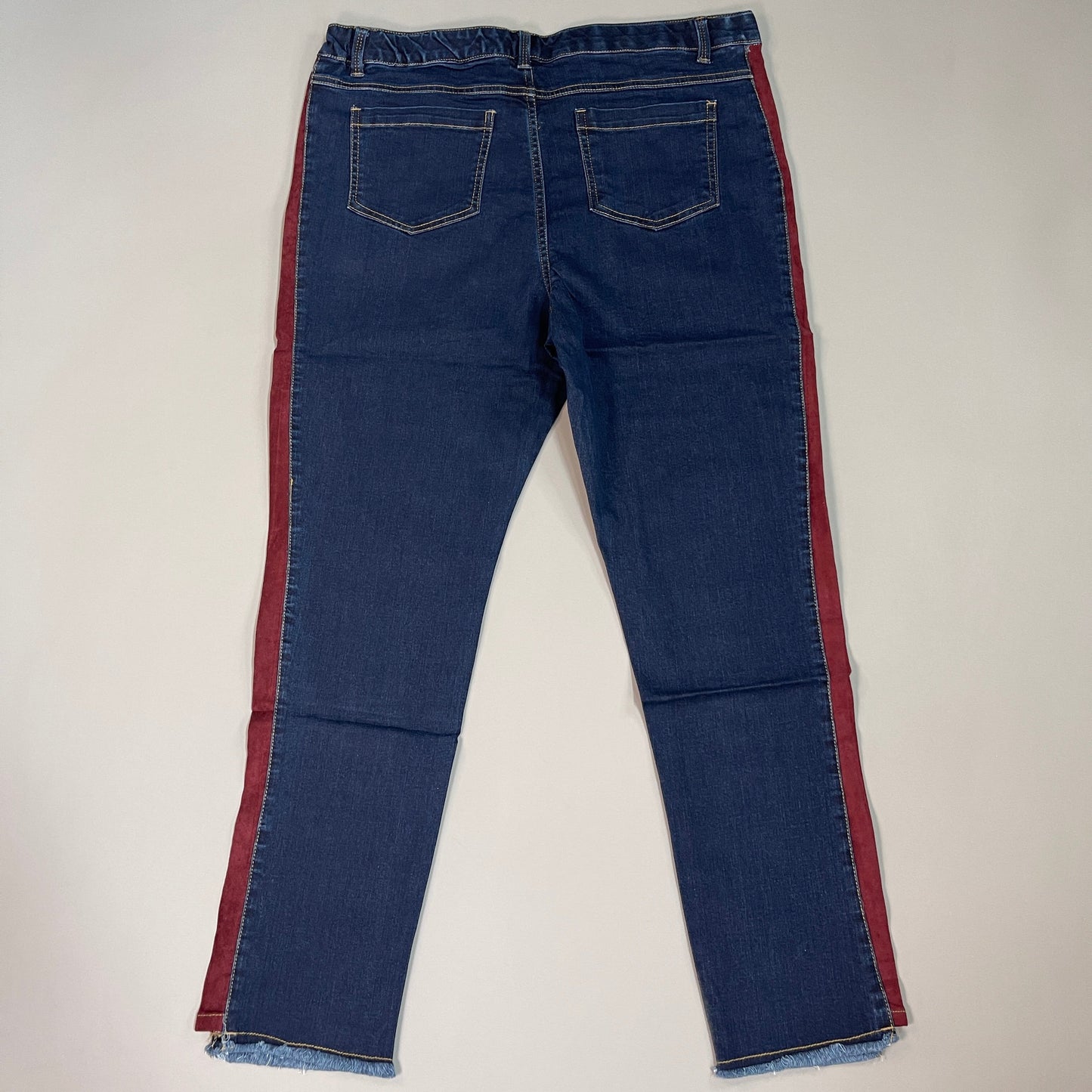 CLINTON KELLY Frayed Hem Jeans Women's Sz 16 Regular Dark Wash W/ Maroon Striped Side (New)
