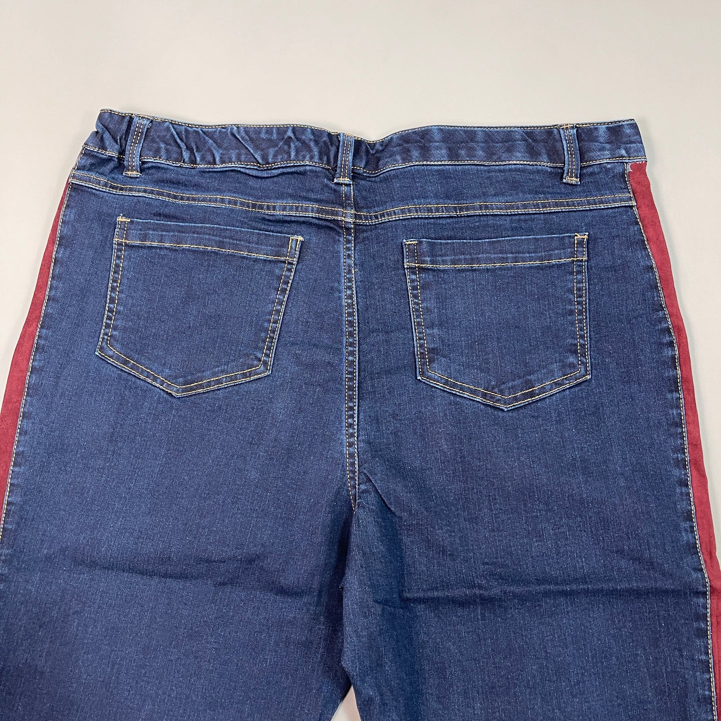 CLINTON KELLY Frayed Hem Jeans Women's Sz 16 Regular Dark Wash W/ Maroon Striped Side (New)