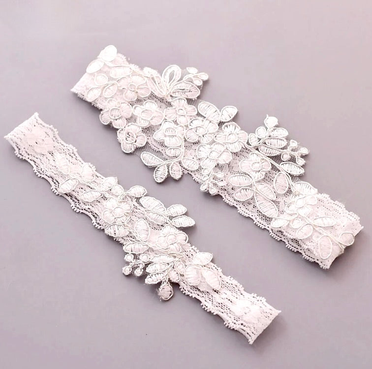 "Kristyn" - White Lace Bridal Garter Set