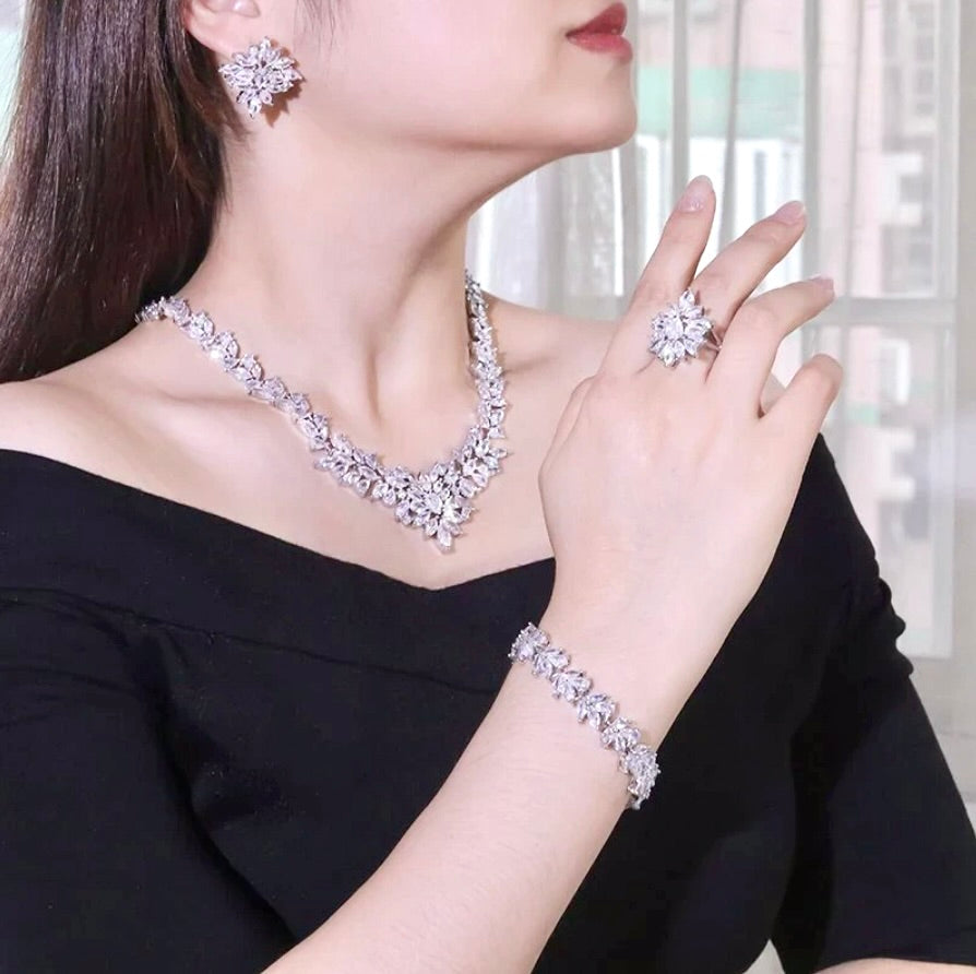 Lausanne - Silver Cubic Zirconia Bridal Three-Piece Jewelry Set