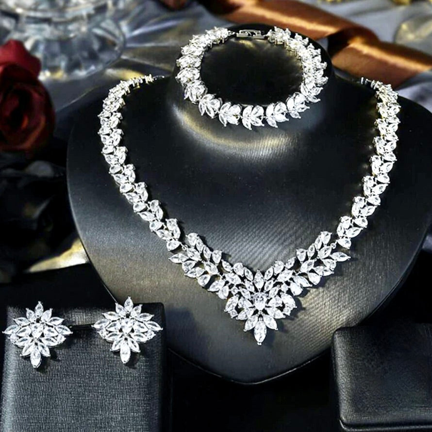 Lausanne - Silver Cubic Zirconia Bridal Three-Piece Jewelry Set