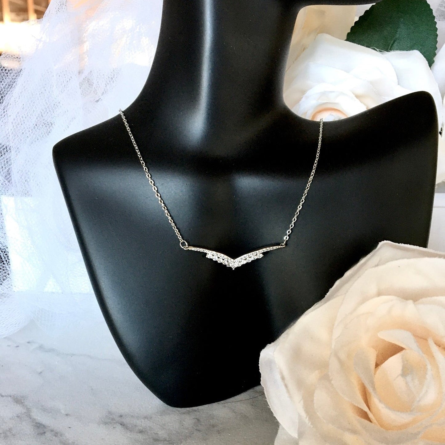 Morena - Minimalist 925 Sterling Silver CZ Bridal Necklace
