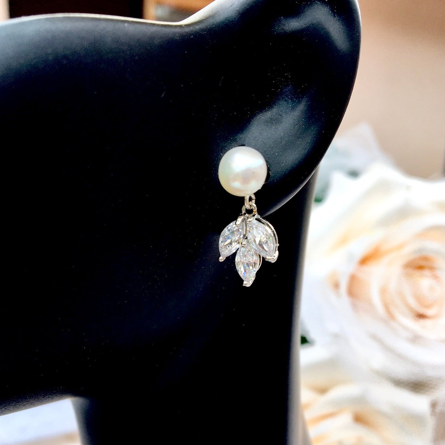 Maitlyn - Minimalist Pearl and Cubic Zirconia Bridal Earrings