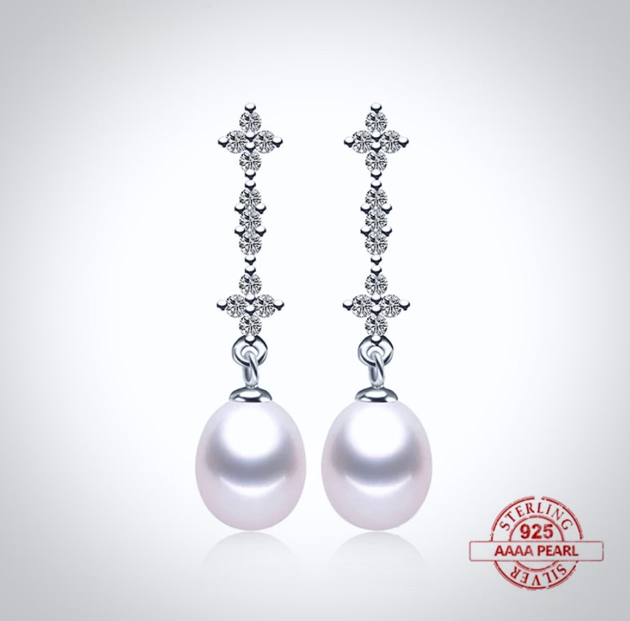 Kamila - Freshwater Pearl and Sterling Silver Bridal Earrings