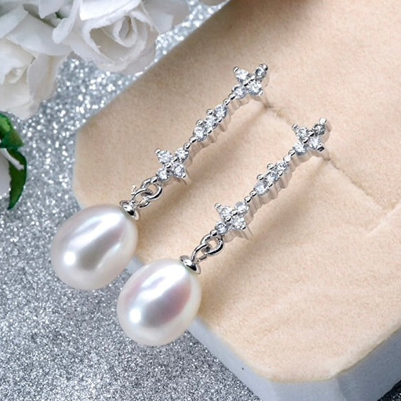 Kamila - Freshwater Pearl and Sterling Silver Bridal Earrings