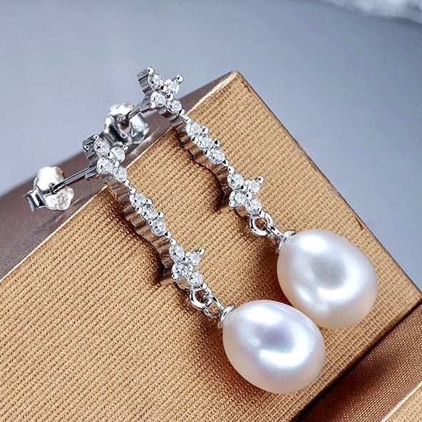 Kamila - Freshwater Pearl and Sterling Silver Bridal Earrings