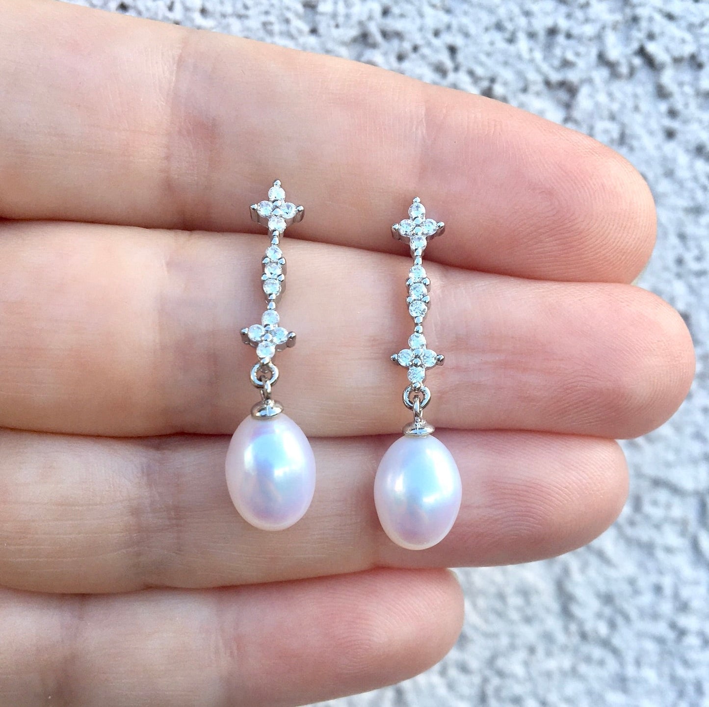 Kamila - Freshwater Pearl and Sterling Silver Bridal Earrings