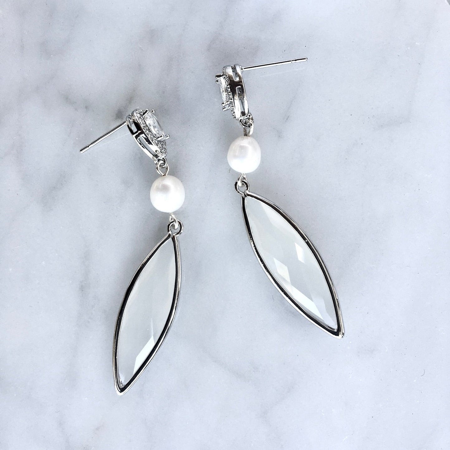 Lake - Natural Pearls and White Opal Bridal Earrings