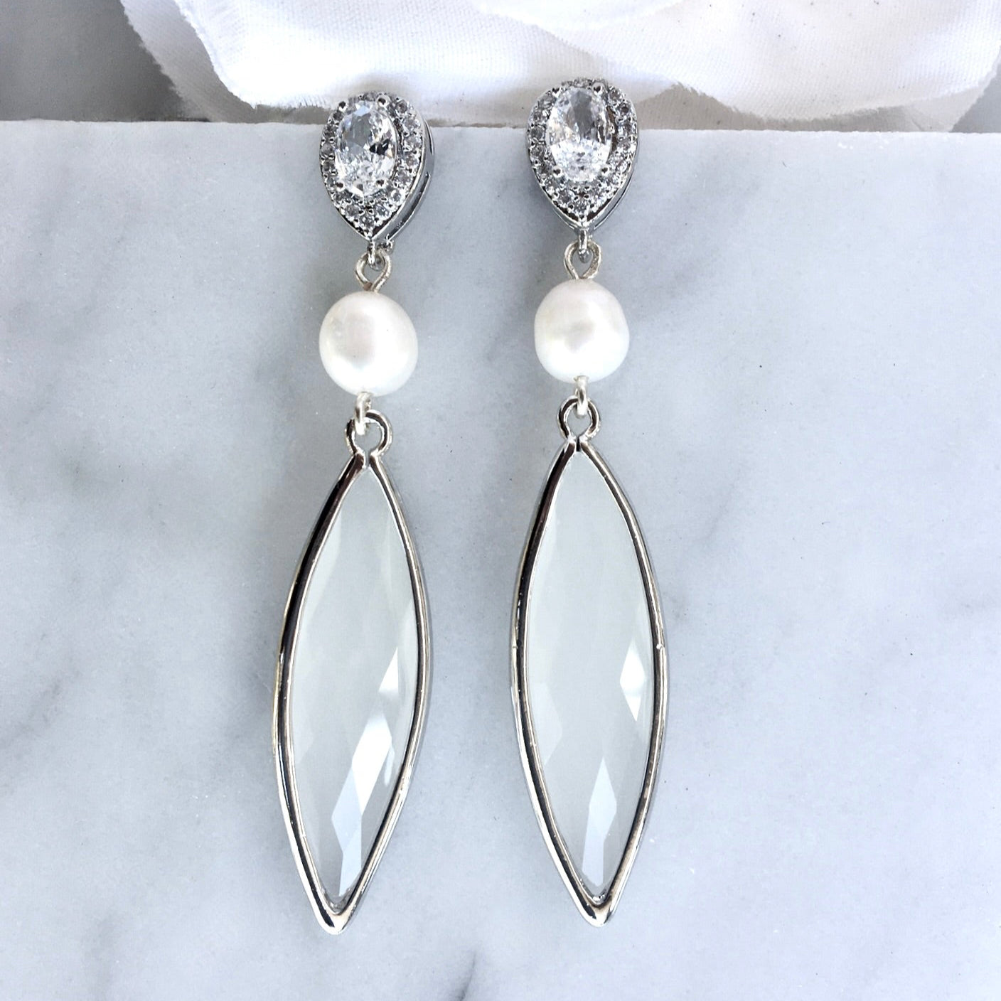 Lake - Natural Pearls and White Opal Bridal Earrings