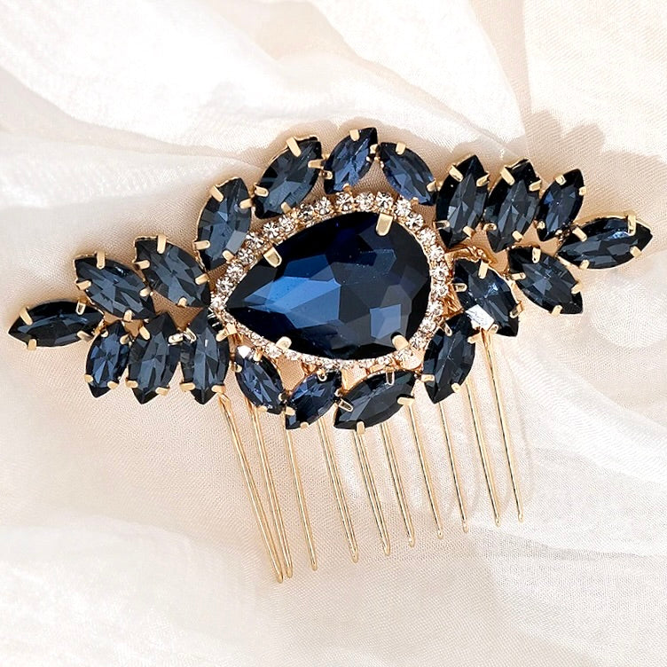 "Bluebell" - Navy Blue Crystal Bridal Hair Comb