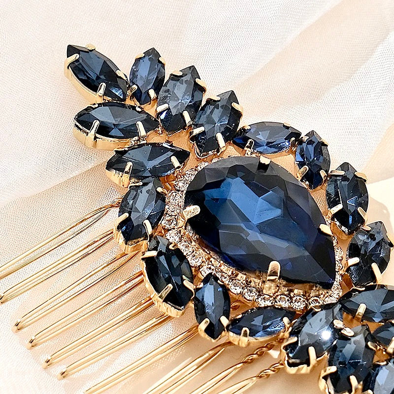 "Bluebell" - Navy Blue Crystal Bridal Hair Comb