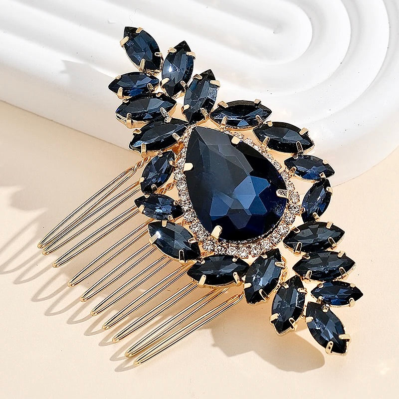 "Bluebell" - Navy Blue Crystal Bridal Hair Comb