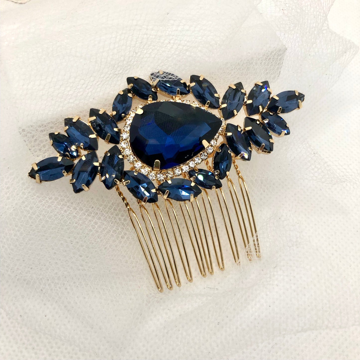 "Bluebell" - Navy Blue Crystal Bridal Hair Comb