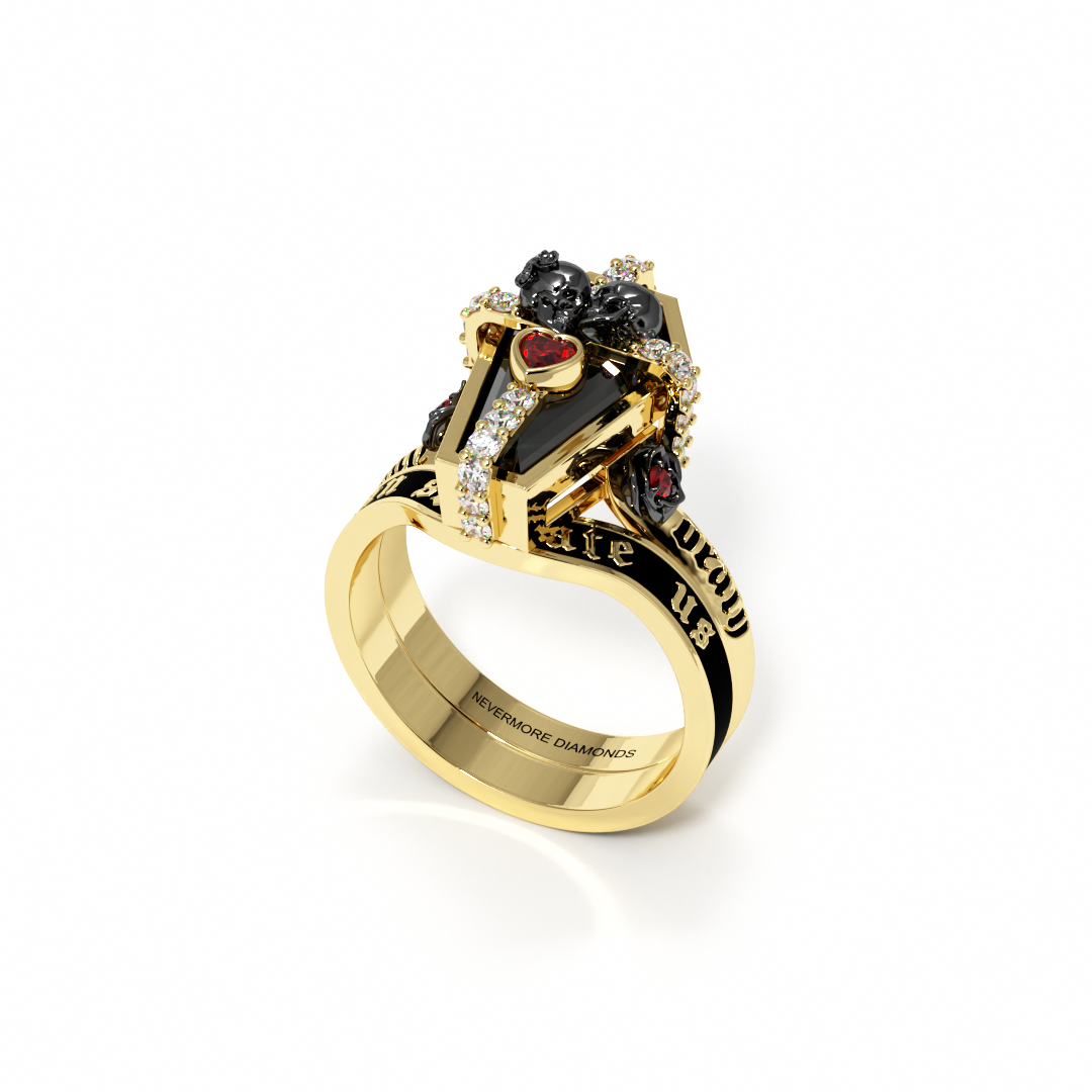Only Death Can Separate Us Coffin Cut Diamond Wedding Rings