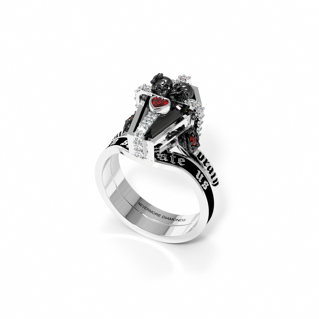 Only Death Can Separate Us Coffin Cut Diamond Wedding Rings