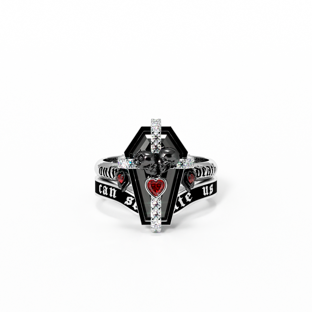 Only Death Can Separate Us Coffin Cut Diamond Wedding Rings