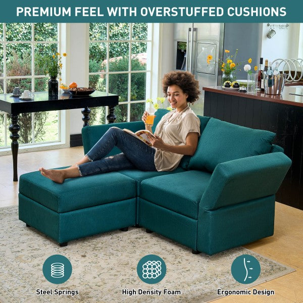 Ainfox L Shaped 2 Seats +1 Ottoman Modular Sectional Sofa Couch With Storage