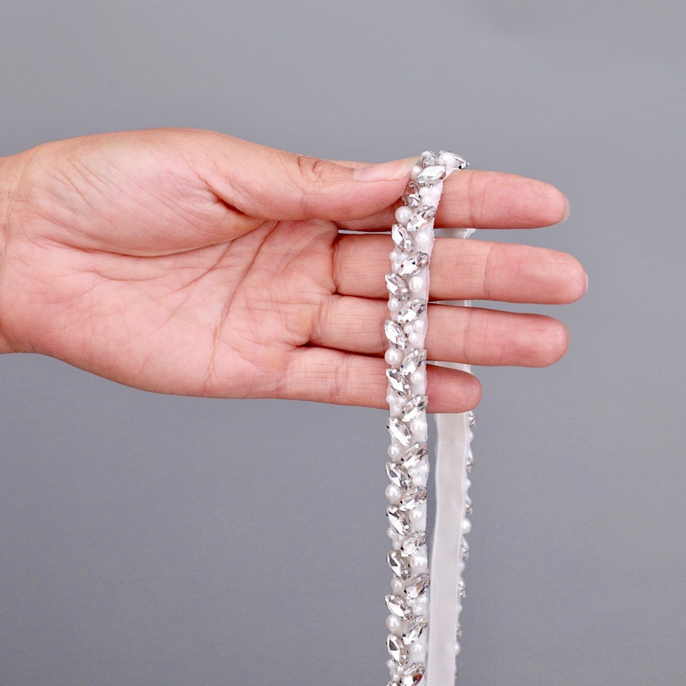 Arya - Pearl and Crystal Bridal Belt - Available in Silver, Rose Gold and Yellow Gold
