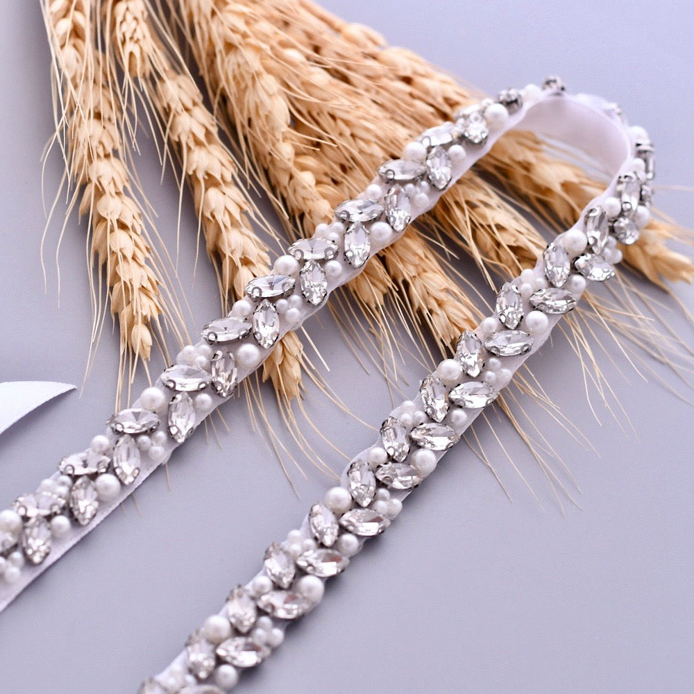 Arya - Pearl and Crystal Bridal Belt - Available in Silver, Rose Gold and Yellow Gold