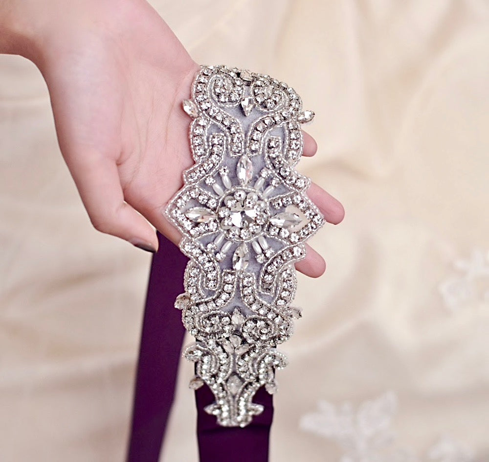 Linda - Wedding Silver Crystal and Pearls Belt/Sash