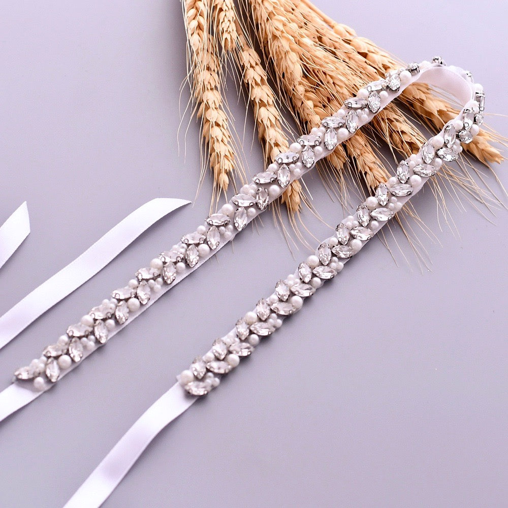 Arya - Pearl and Crystal Bridal Belt - Available in Silver, Rose Gold and Yellow Gold