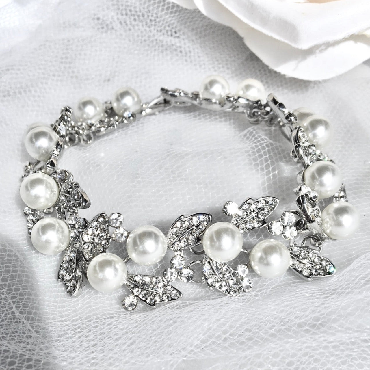 Sidra - Pearl Bridal Bracelet and Earrings Set
