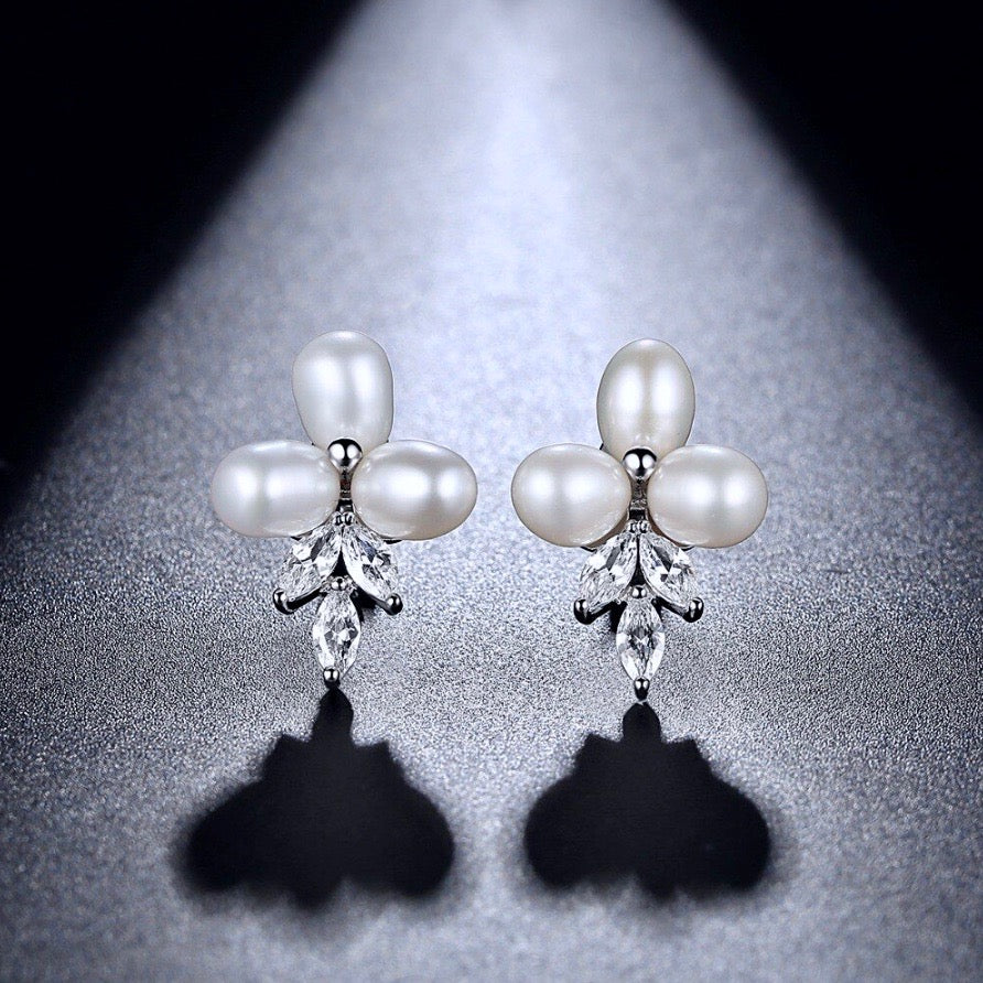 Lena - Freshwater Pearl and Cubic Zirconia Bridal Earrings